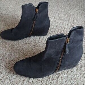 French Sole FS/NY black suede leather Magic Wedge Boots Size 7.5